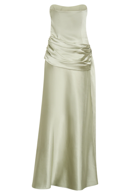 Sarah Strapless Maxi Dress With Waist Tie Sage