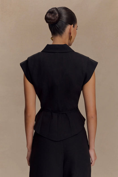 Andina Shortsleeve Linen Top Black