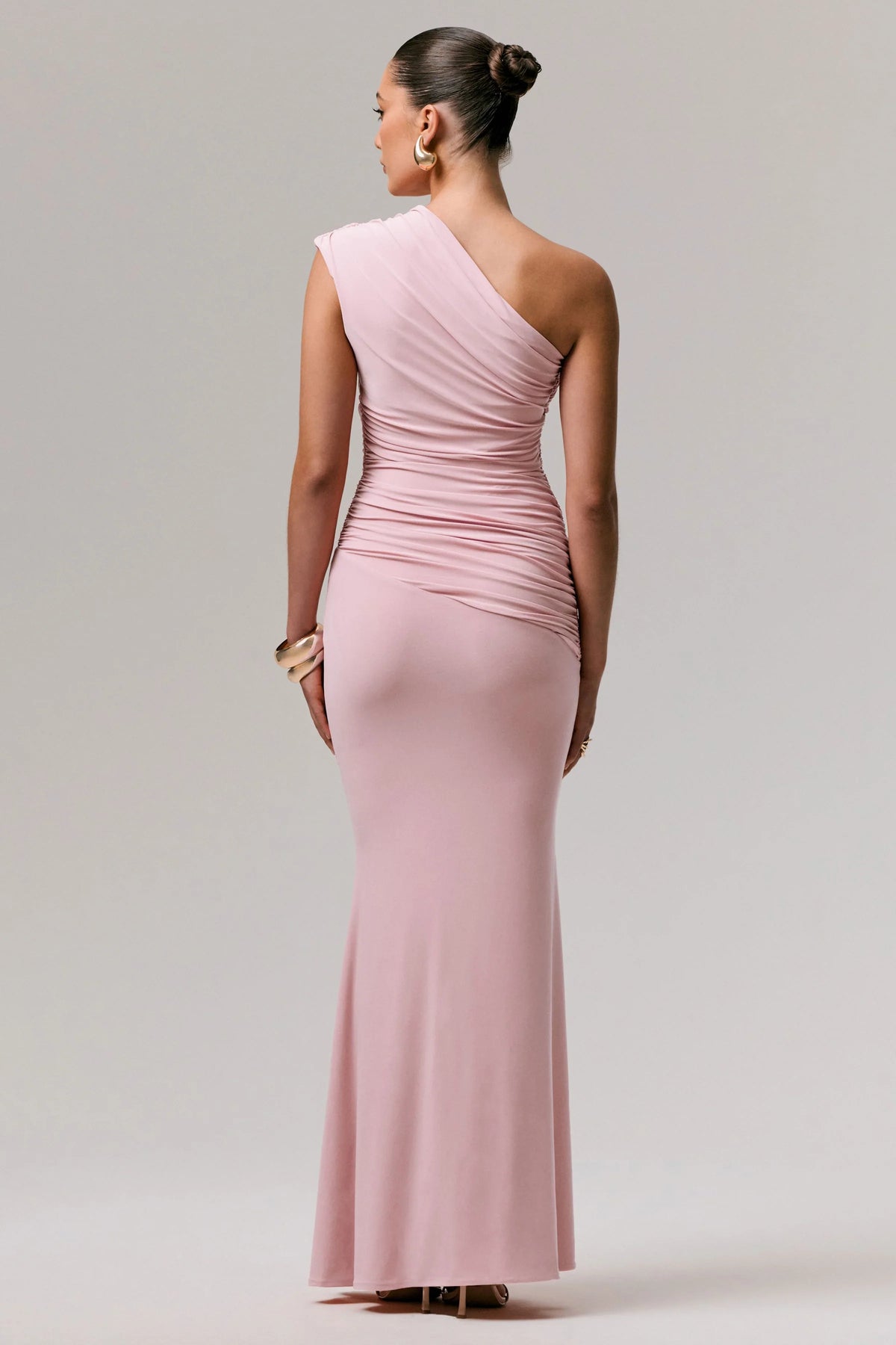 Mardi Pink Asymmetric Maxi Dress With Ruching