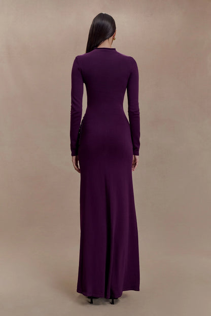 Grayson Knit Chiffon Maxi Dress Plum