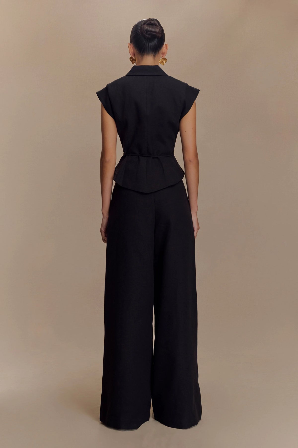 Raya Mid Rise Wide Leg Linen Pant Black