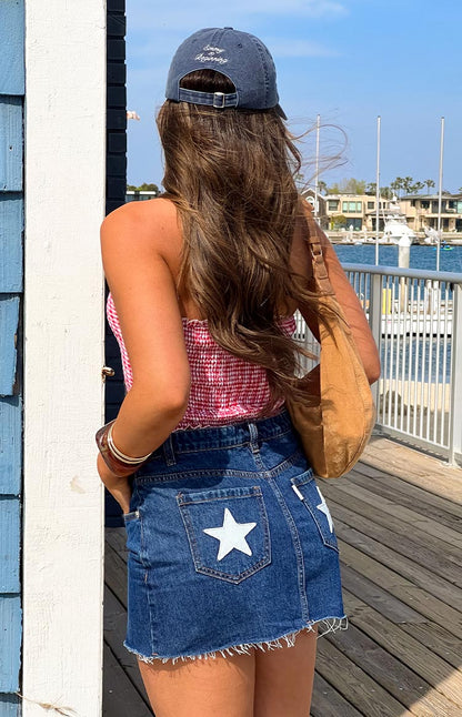Siletto Star Blue Denim Low Rise Mini Skirt