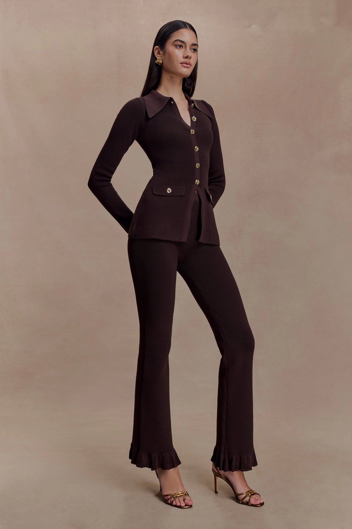 Suzie Ribbed Long Sleeve Longline Top Chocolate