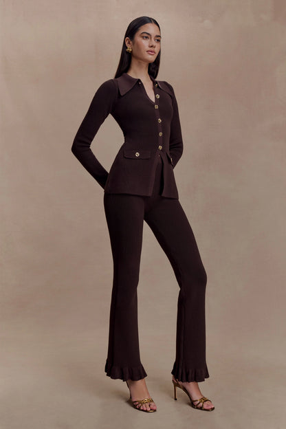 Suzie Ribbed Long Sleeve Longline Top Chocolate