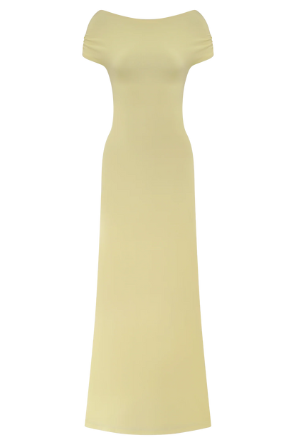 Imogen Off Shoulder Slinky Maxi Dress Lemon