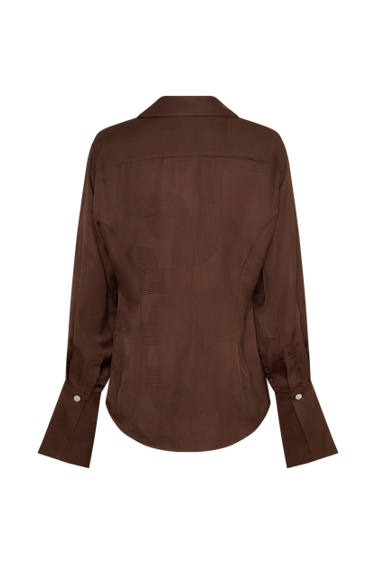 Gia Long Sleeve Satin Shirt Chocolate