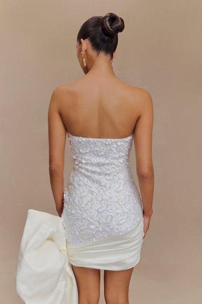 Franka Strapless Bow Mini Dress White