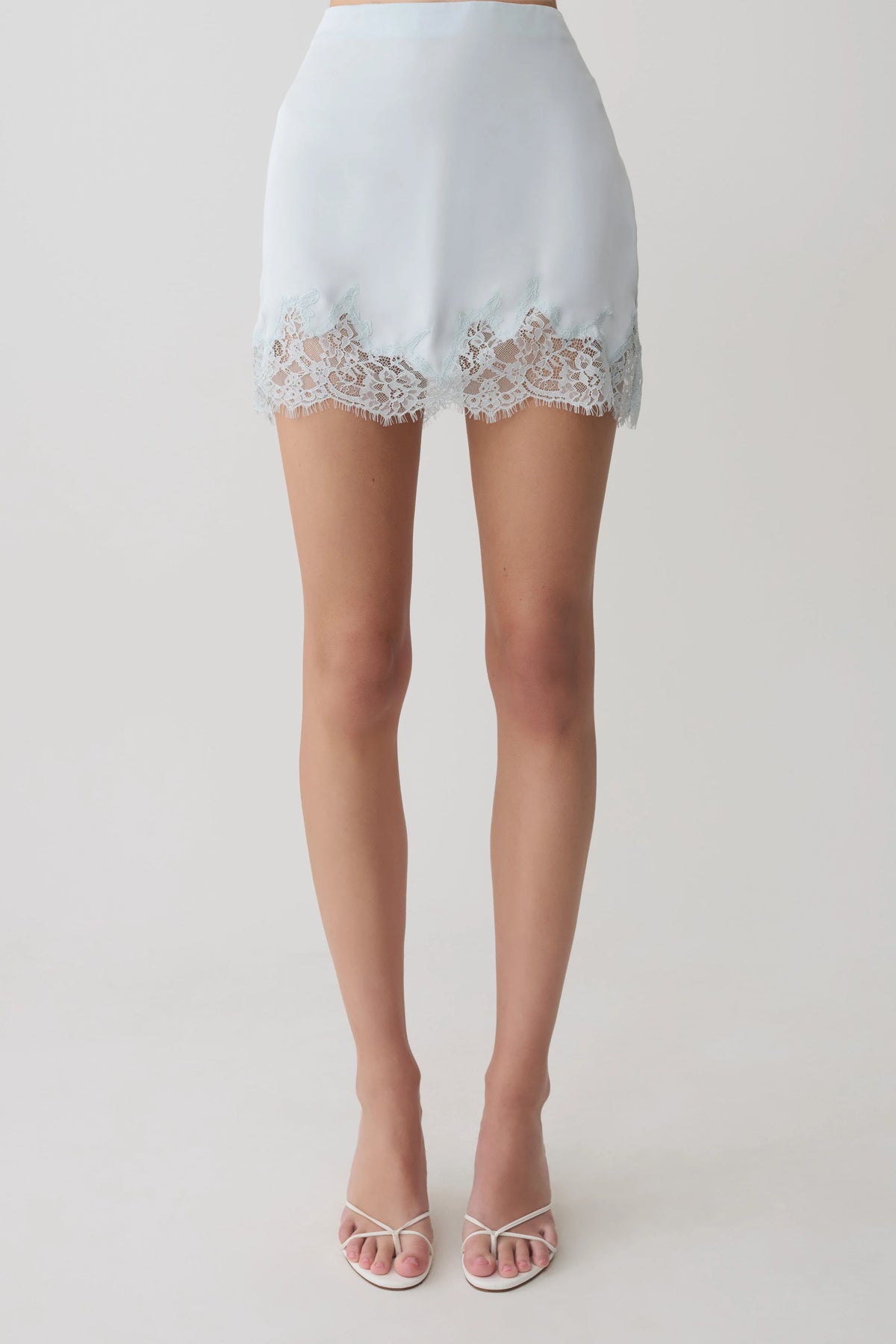 Nina Lace And Satin Mini Skirt Ice Blue