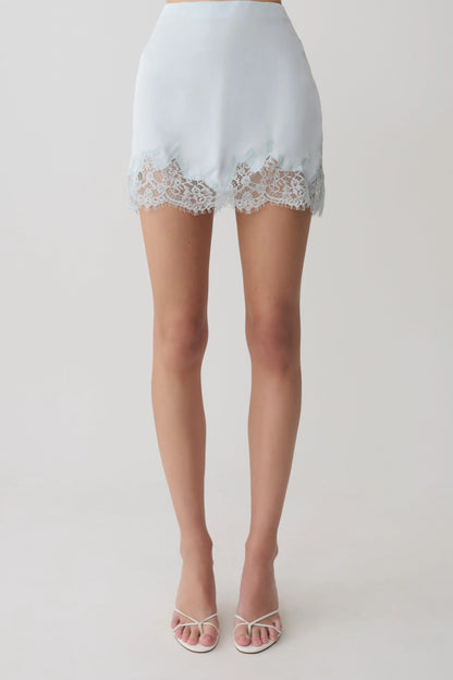 Nina Lace And Satin Mini Skirt Ice Blue