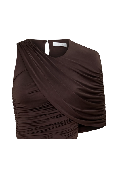 Adrienne One Shoulder Slinky Top Chocolate