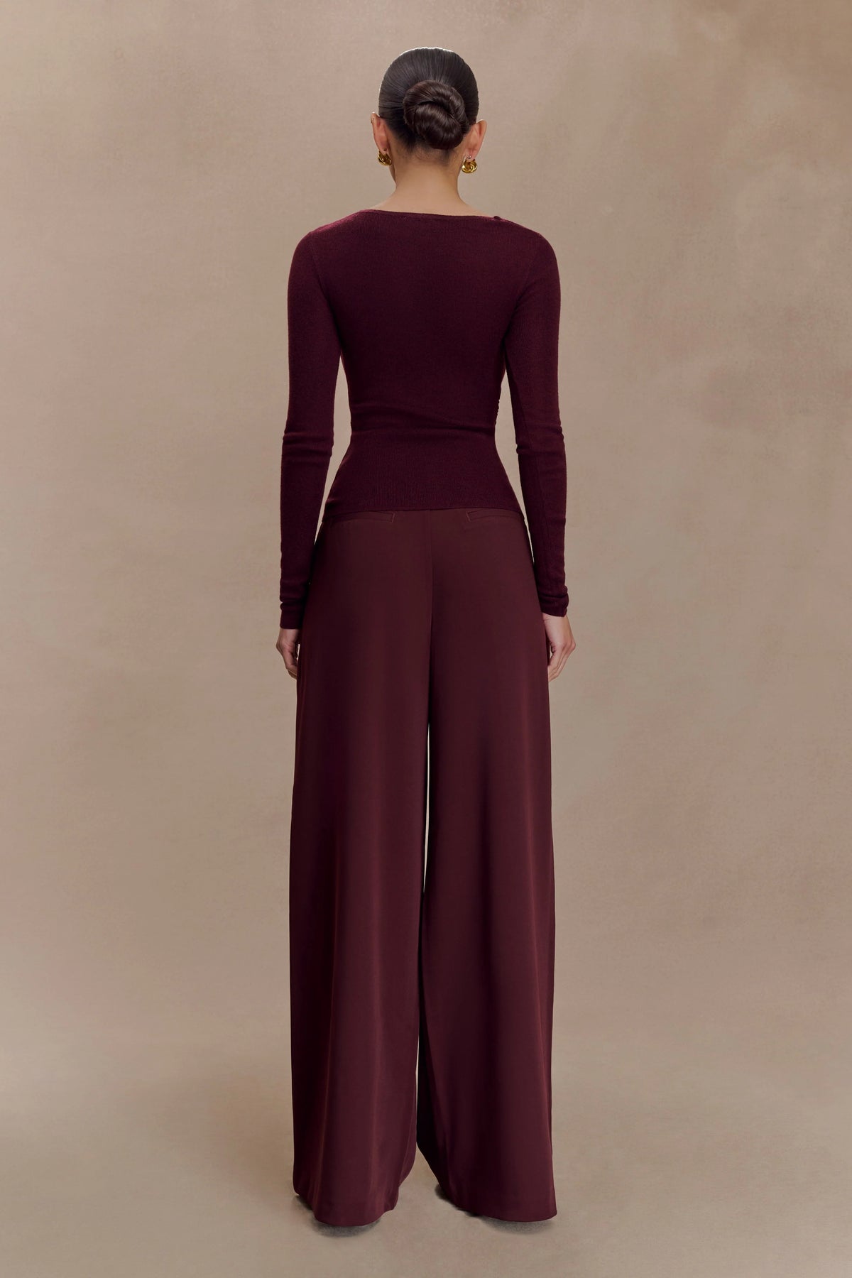 Culver Draped Twist Knit Top Wine