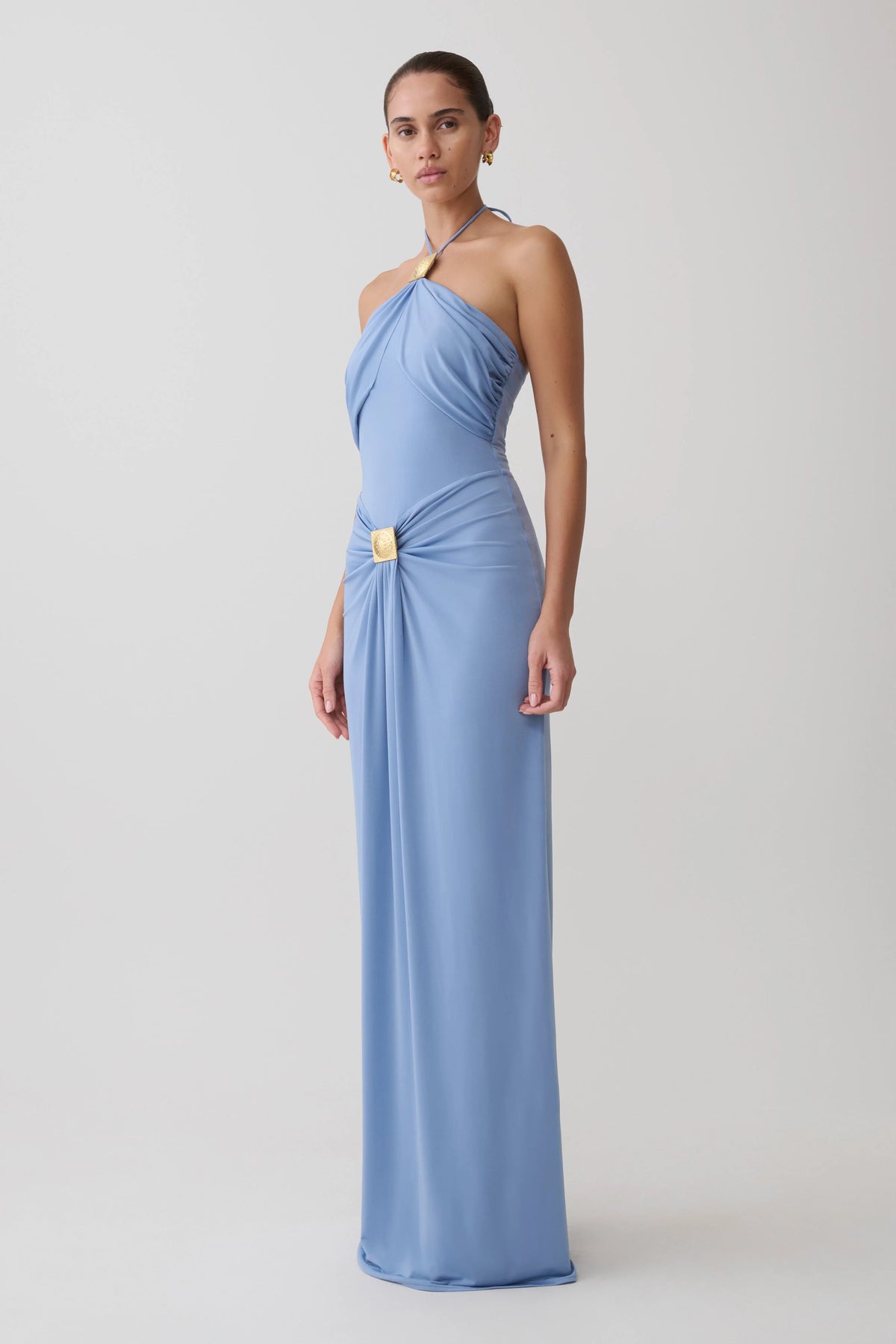 Quincy Halter Maxi Dress With Hardware Cornflower Blue