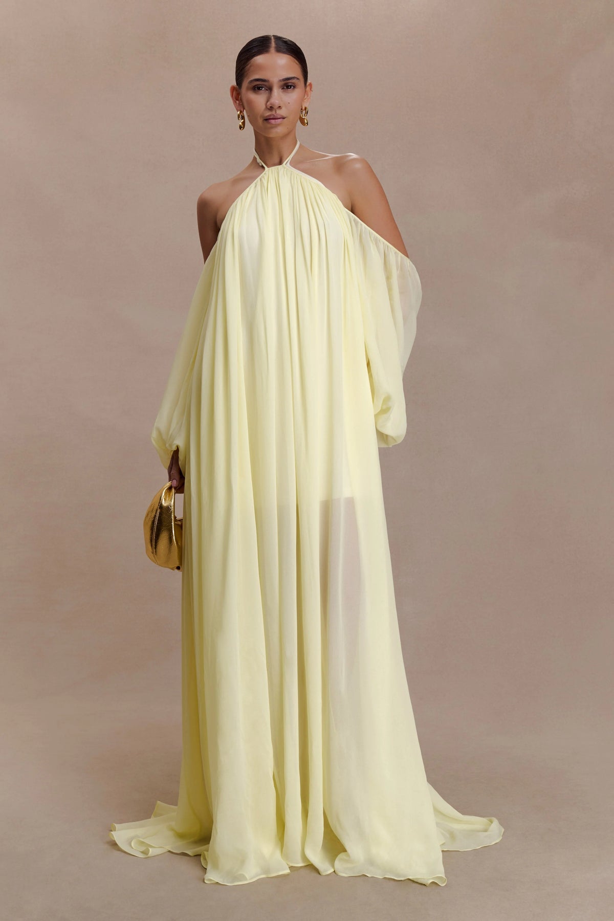 Janni Chiffon Maxi Dress With Hardware Lemon Lime