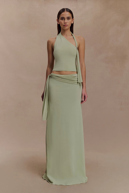 Bowie Low Rise Knit Maxi Skirt Pastel Green