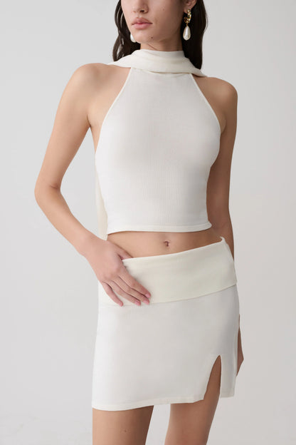 Misty Mid Rise Knit Mini Skirt Ivory