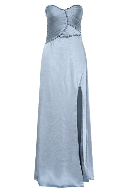 Larissa Satin Maxi Dress With Ruched Petals Frosted Blue