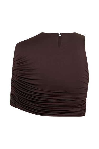 Adrienne One Shoulder Slinky Top Chocolate