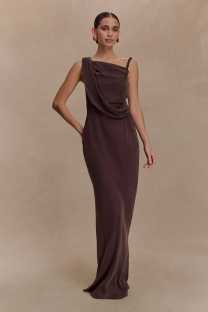 Lorieanne Draped Maxi Dress Dark Chocolate