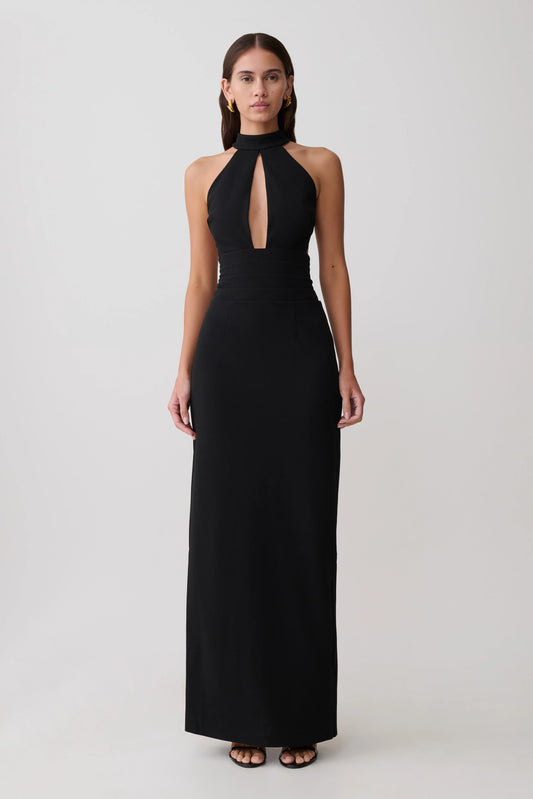 Elan Stretch Crepe Maxi Dress Black