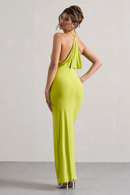 Domenica Lime Green Halter Neck Wrap Maxi Dress