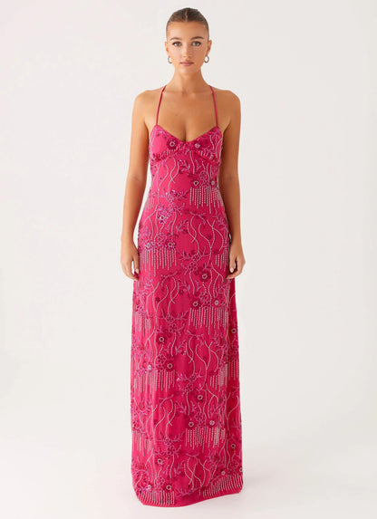 Vietta Sequin Cami Maxi Dress Fuchsia
