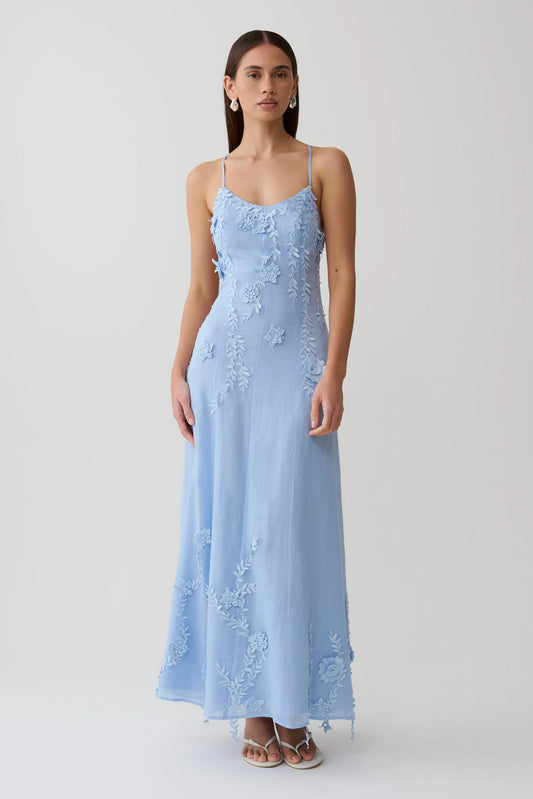 Odette Floral Lace Midi Dress Pale Blue