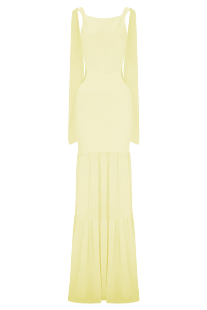 Haille Knit Chiffon Maxi Dress Lemon