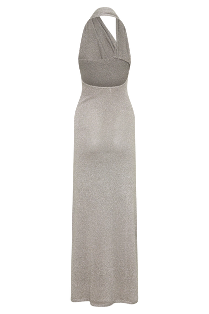 Elma Lurex Knit Halter Maxi Dress Silver