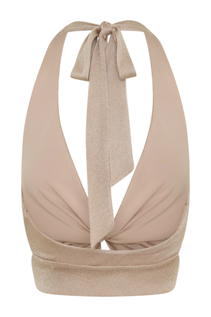 Nola Draped Lurex Halter Top Gold