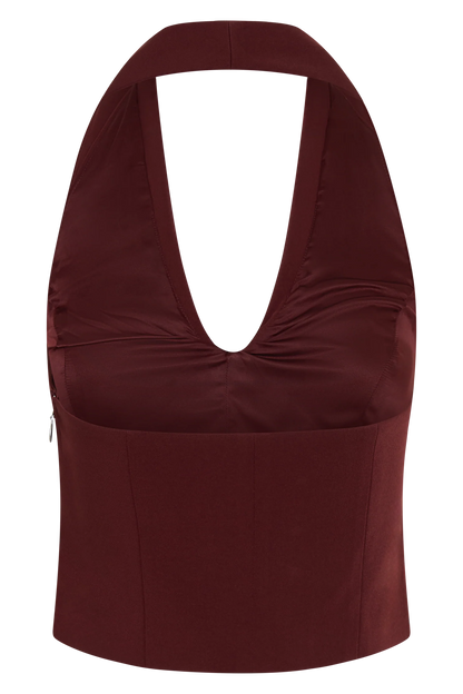 Calla Collared Sleeveless Halter Top Merlot