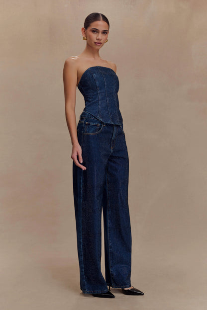 Monte Strapless Diamante Denim Corset Midnight Blue