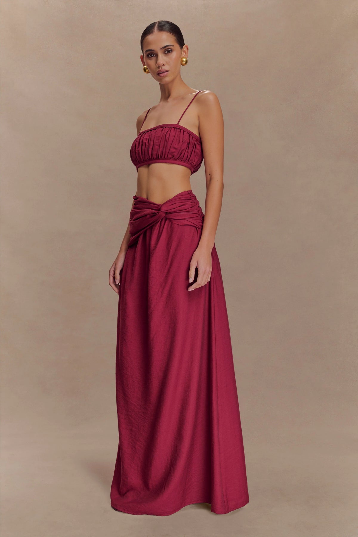 Scottie Shirred Linen Bandeau Wine