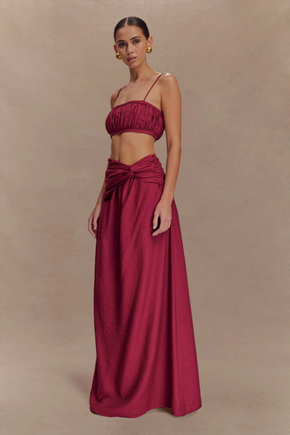 Scottie Shirred Linen Bandeau Wine