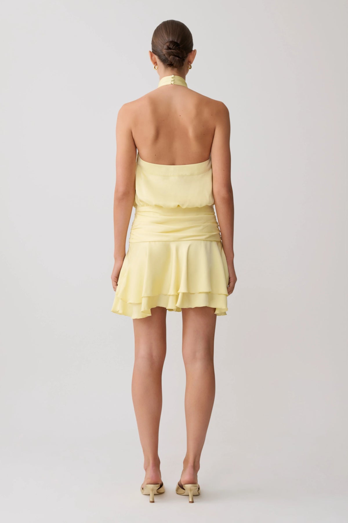 Poppy Satin Halter Mini Dress Lemon