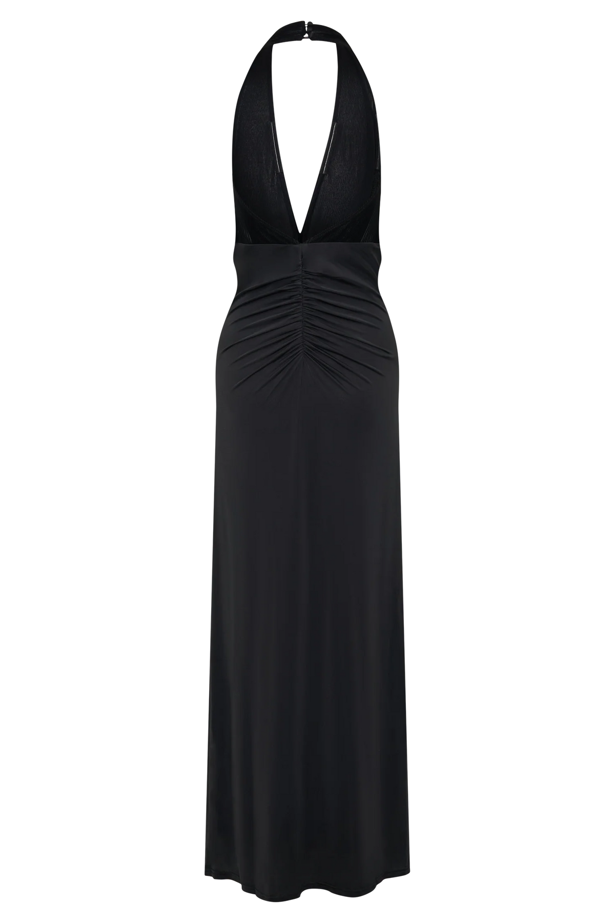 Lien Mesh Velvet Plunge Midi Dress Black