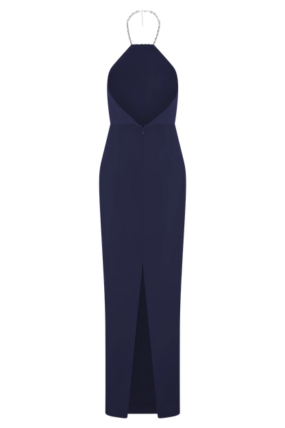 Elina Satin Necklace Maxi Dress Navy
