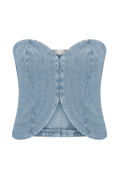 Tully Strapless Topstitch Denim Top 80S Blue
