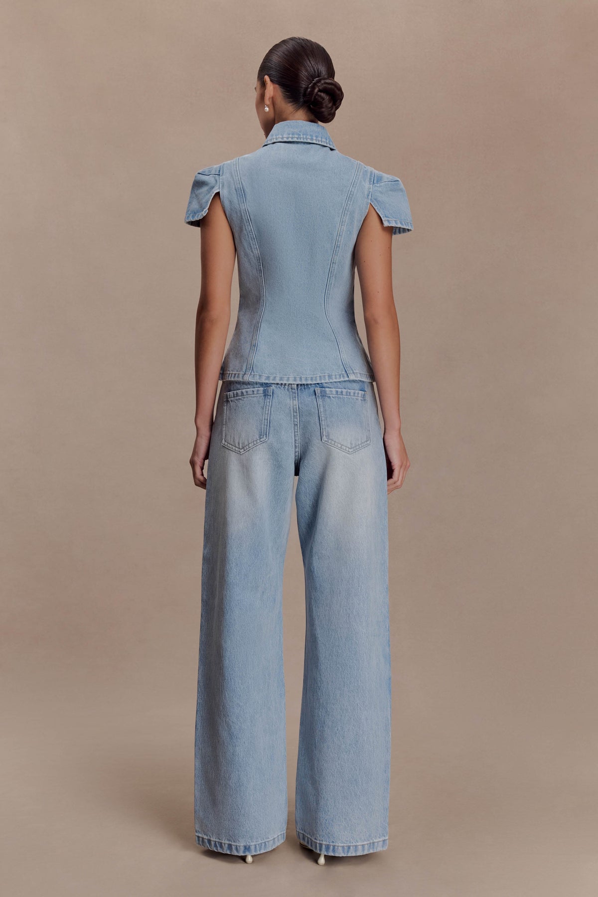 Perrie Mid Rise Straight Leg Tie Jeans Washed Light Blue