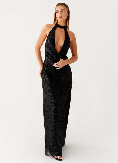 Empire Sequin Maxi Dress Black
