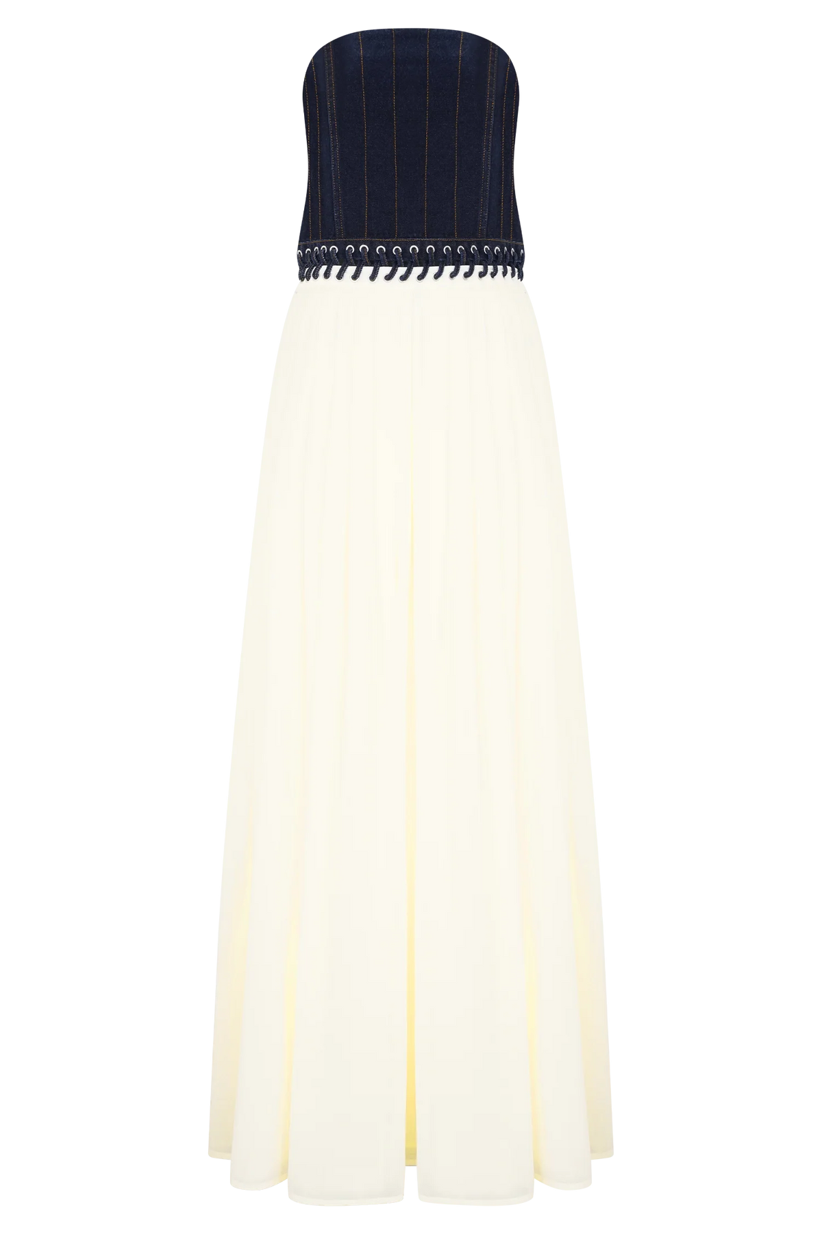 Suella Chiffon Denim Maxi Dress Indigo Blue