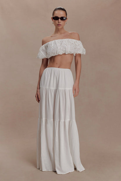 Autumn Off Shoulder Broderie Top White