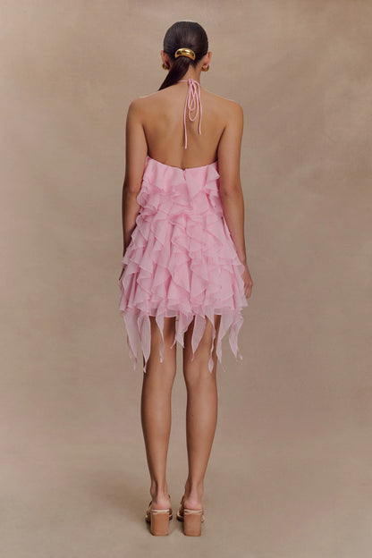 Marigold Ruffle Halter Mini Dress Powder Pink