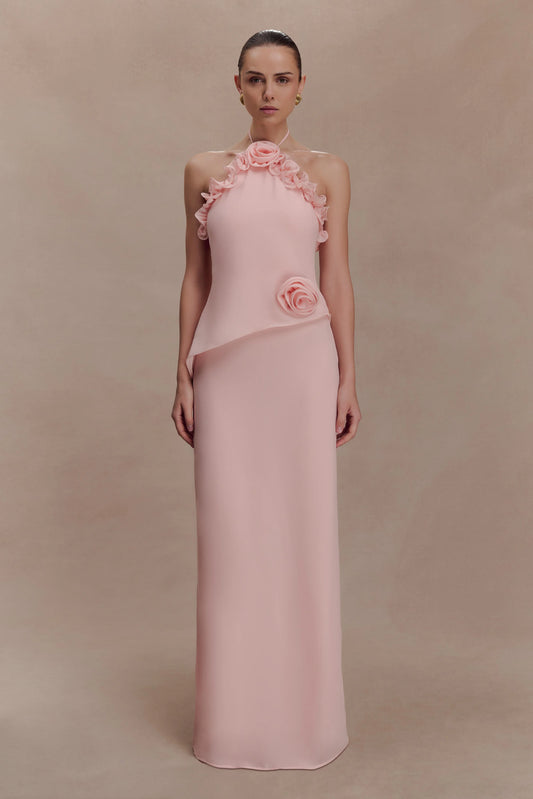 Melissa Chiffon Flower Maxi Dress Baby Pink