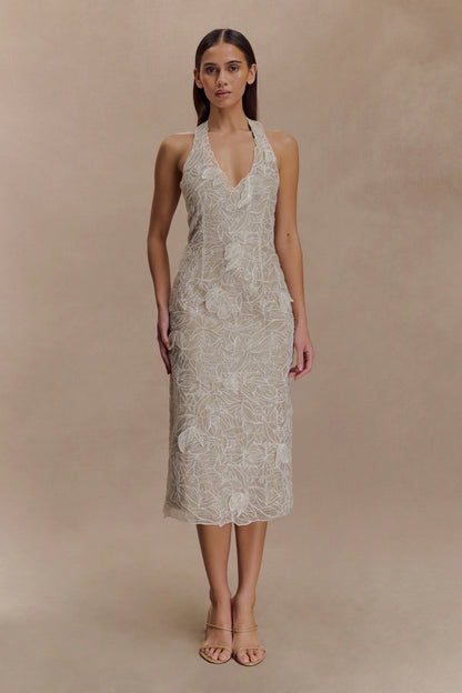 Lenore Silk Lace Halter Midi Dress Ivory