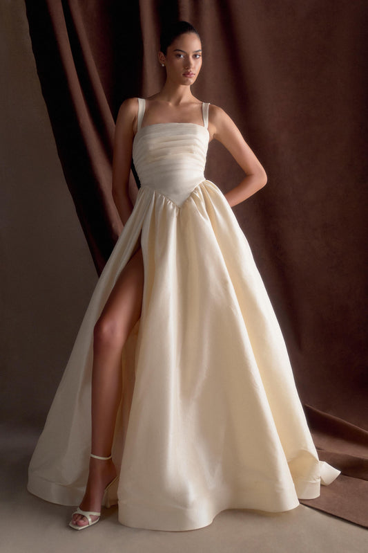 Carla Ruched Gown Cream Ivory