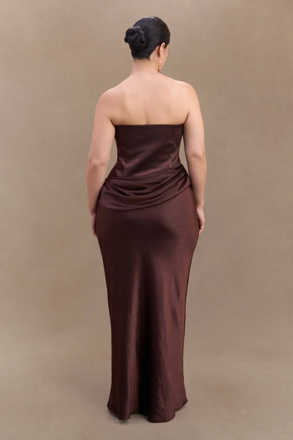 Jasmine Strapless Satin Maxi Dress Dark Chocolate