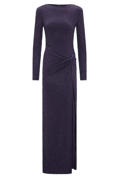 Deanna Long Sleeve Diamante Maxi Dress Purple