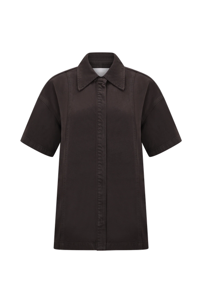 Maya Oversized Denim Shirt Chocolate