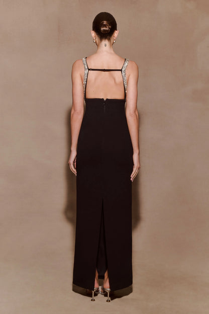 Lorde Embellished Crepe Maxi Dress Black