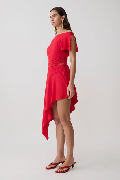 Talise Modal Hankie Midi Skirt Red